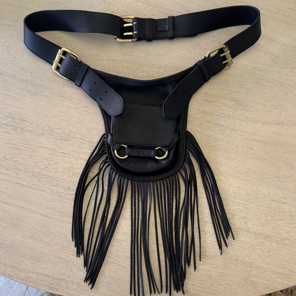 By Malene Birger Black Leather Belt with Fringe - Picture 1 of 7